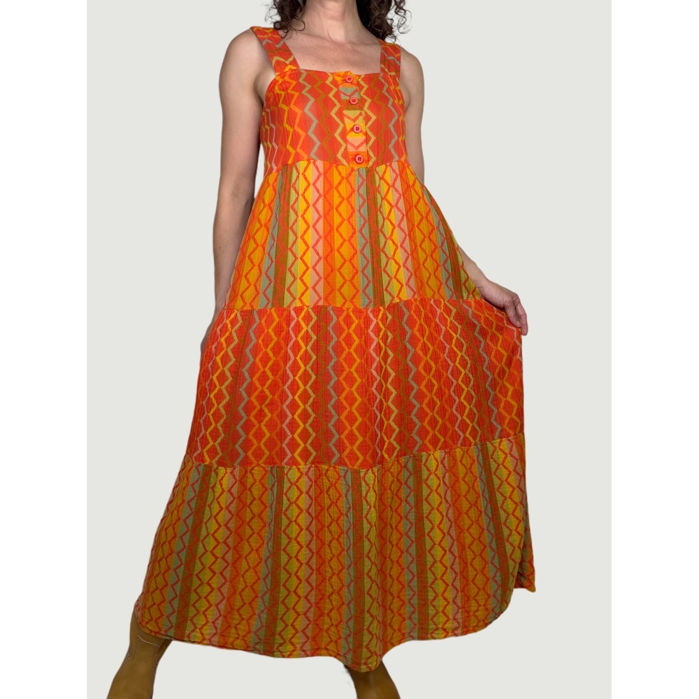 Ace & Jig Gabby Dress Prom Rare Sample Tiered Maxi Cotton Gauze Zigzag M